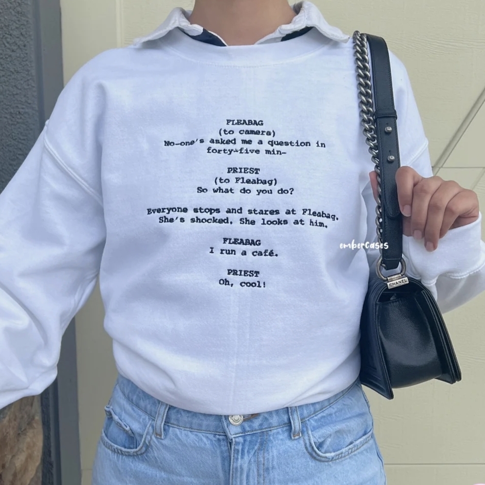 White Sweatshirt with Embroidered Text from Fleabag TV Show - Picture 4 of 4